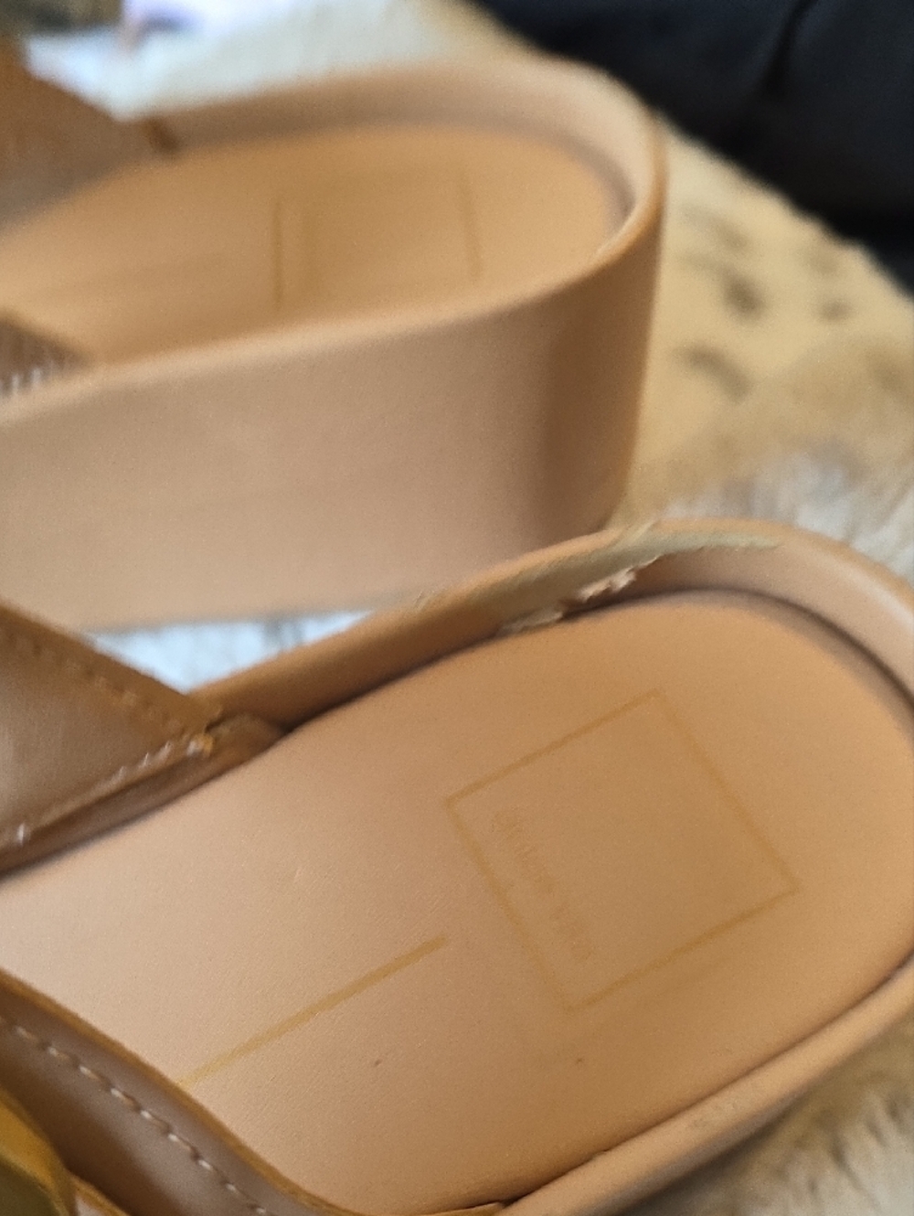 Dolce Vita Tan Slide Sandals with Gold Buckles - Picture 7 of 7